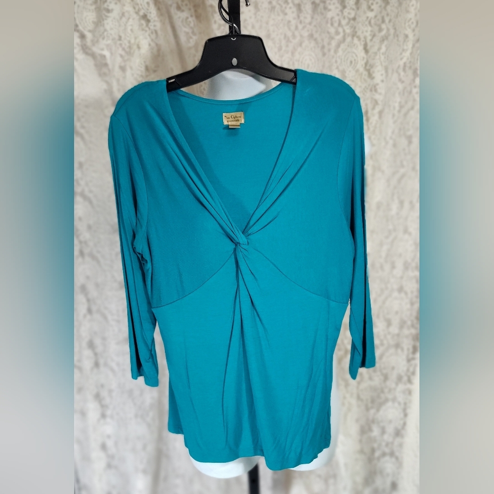 Nue Options Blue Gathered Front Blouse Nwot